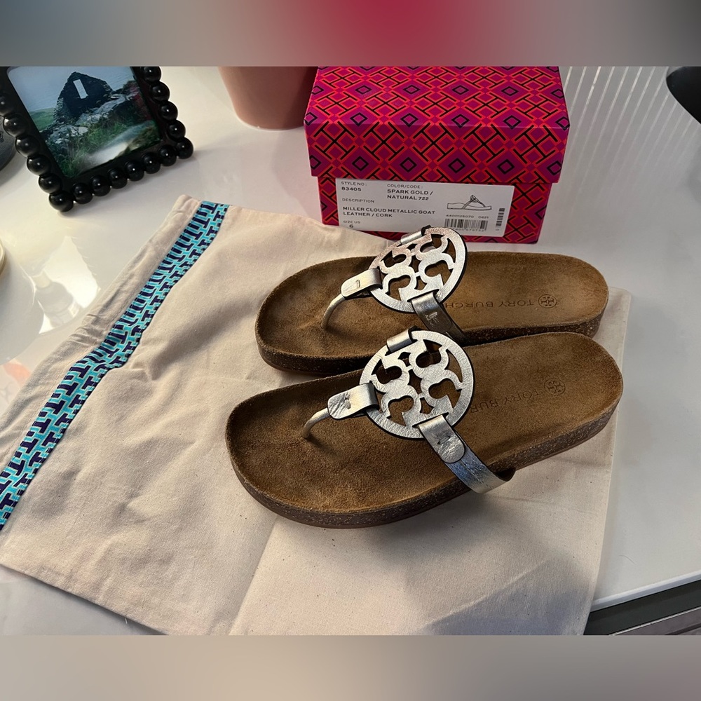 Tory Burch size 6 Miller Cloud Metallic GOAT Leather / Cork.  NEW